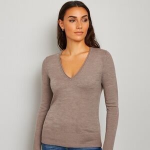 New York & Co Taupe V-Neck Pullover Sweater Small